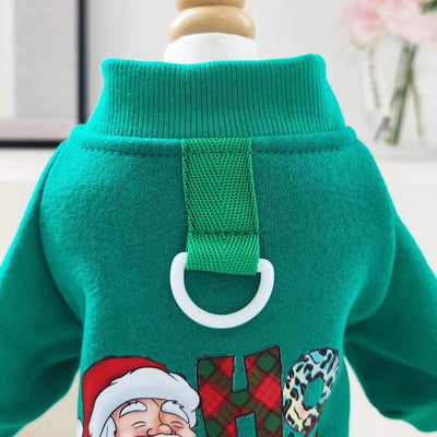 Christmas Printed Fleece Dog Harness Jumpsuits