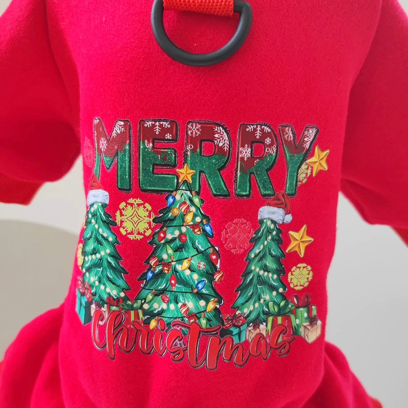 Christmas Printed Fleece Dog Harness Jumpsuits