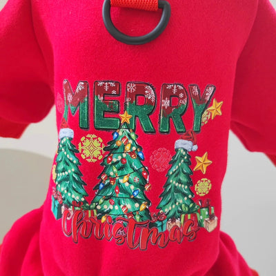 Christmas Printed Fleece Dog Harness Jumpsuits