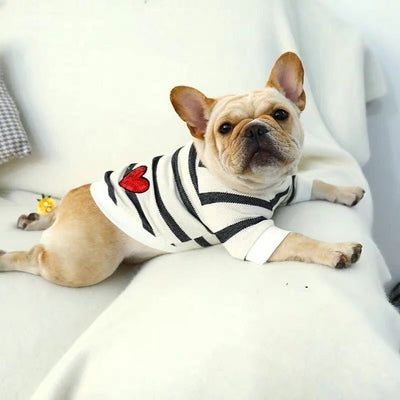 Heart Printed Striped Dog T-shirt | Softosy Pet Boutique